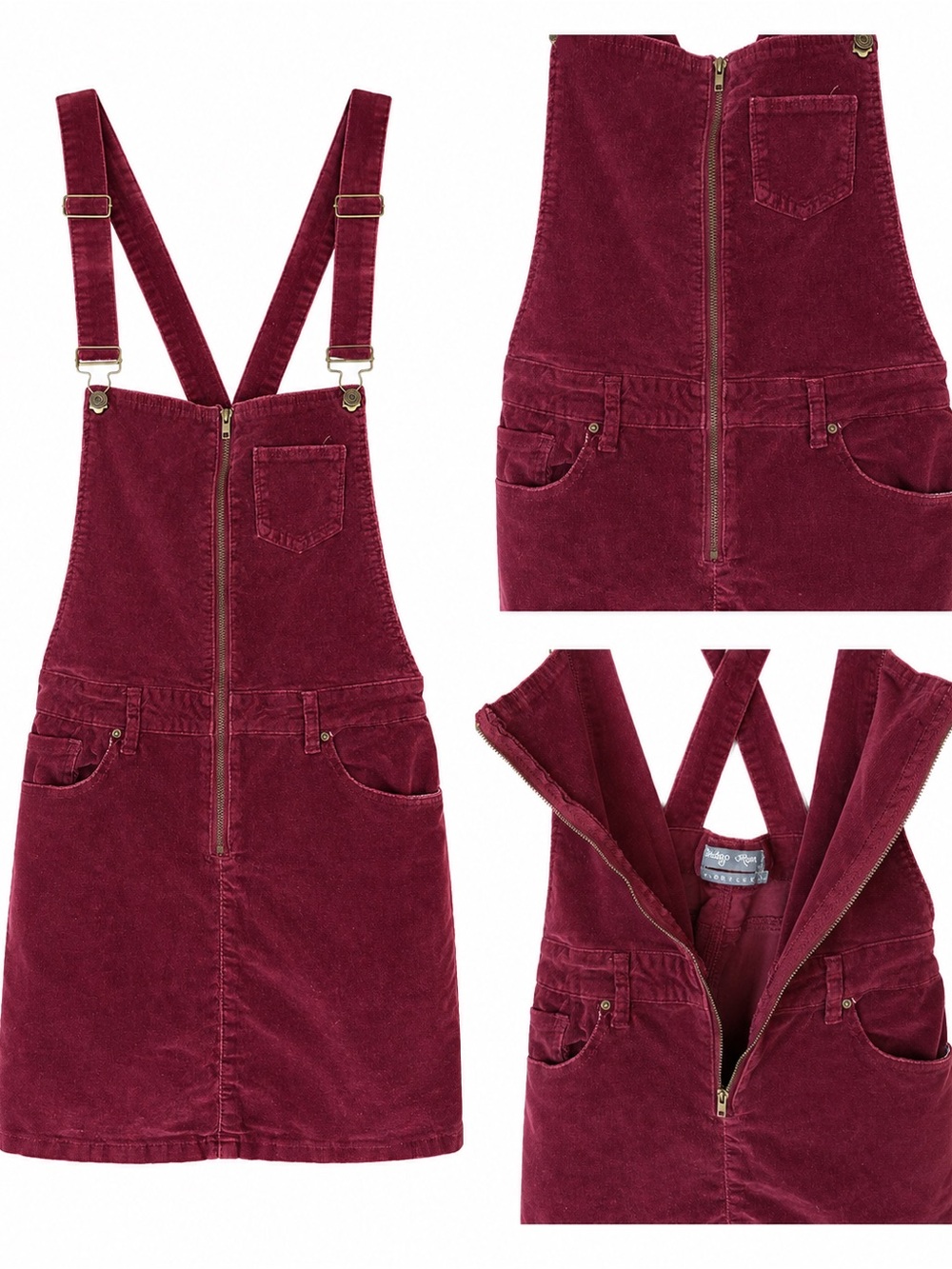 Indigo Rein Burgundy Corduroy Overall Mini Dress Jumper Y2K